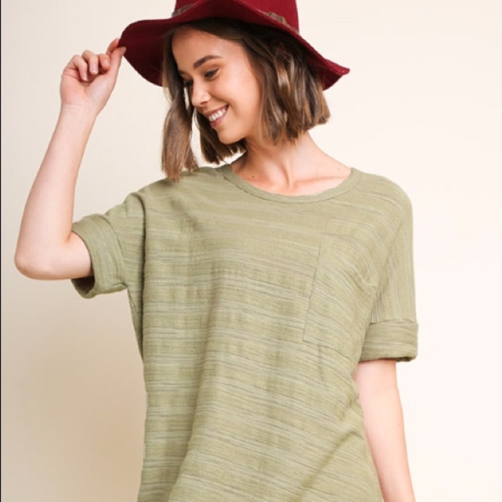 Umgee NWT Sage Rolled Short Sleeve Knit Dress